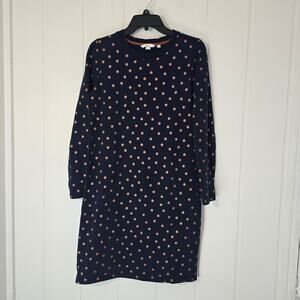 Boden Navy Rose Gold Polka Dot Sweatshirt Dress Cotton Size 6L